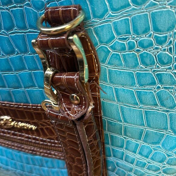 Samantha Brown Blue Croc Embossed Accents Tote Travel Bag Carry On Purse Handbag - Picture 16 of 16